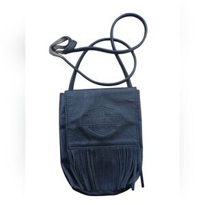 Harley-Davidson Embossed Logo Small Black Fringe Crossbody Bag